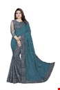Embroidered Bollywood Georgette, Net Saree (Dark Green, Grey)
